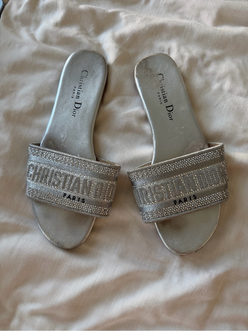 Dior Silver Crystal-Embellished Slide Sandals